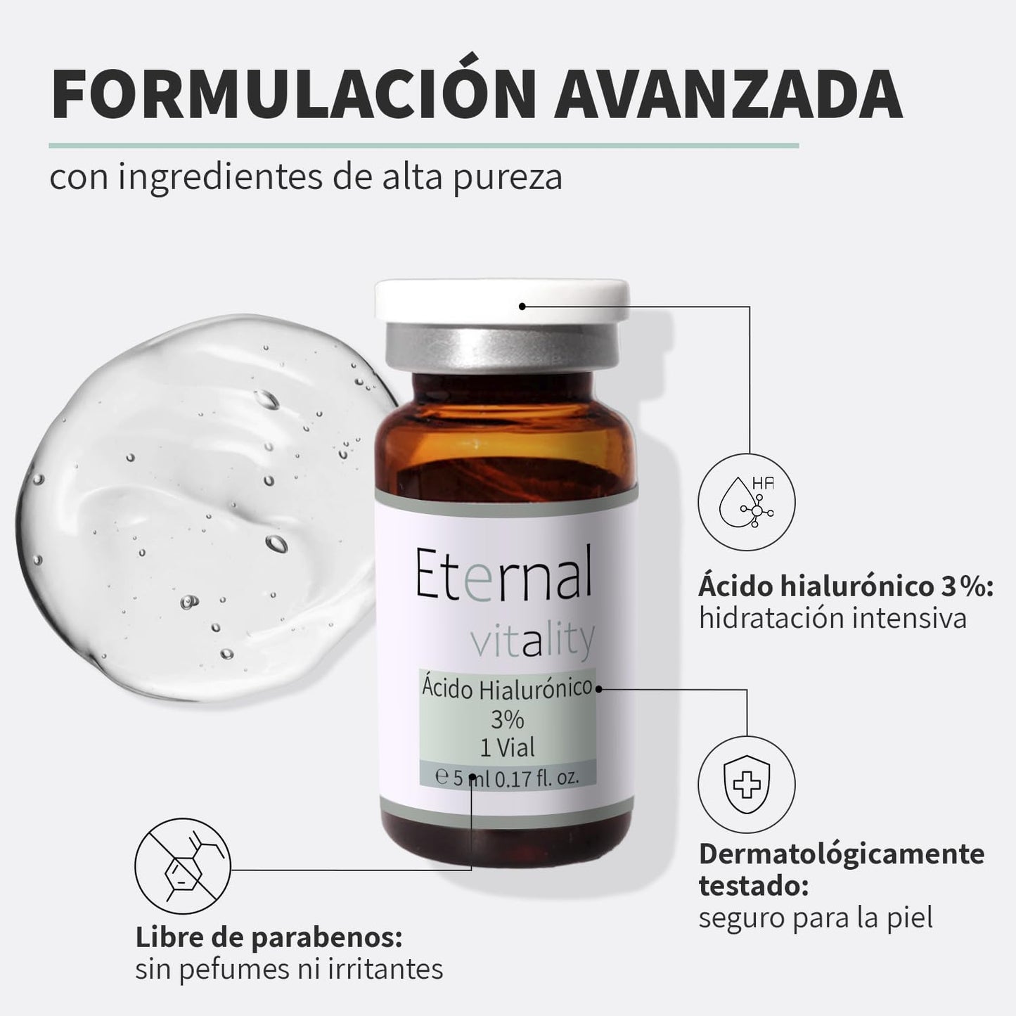 Vial Facial con Ácido Hialurónico 3 % – Hidratación Intensiva, 5 ml