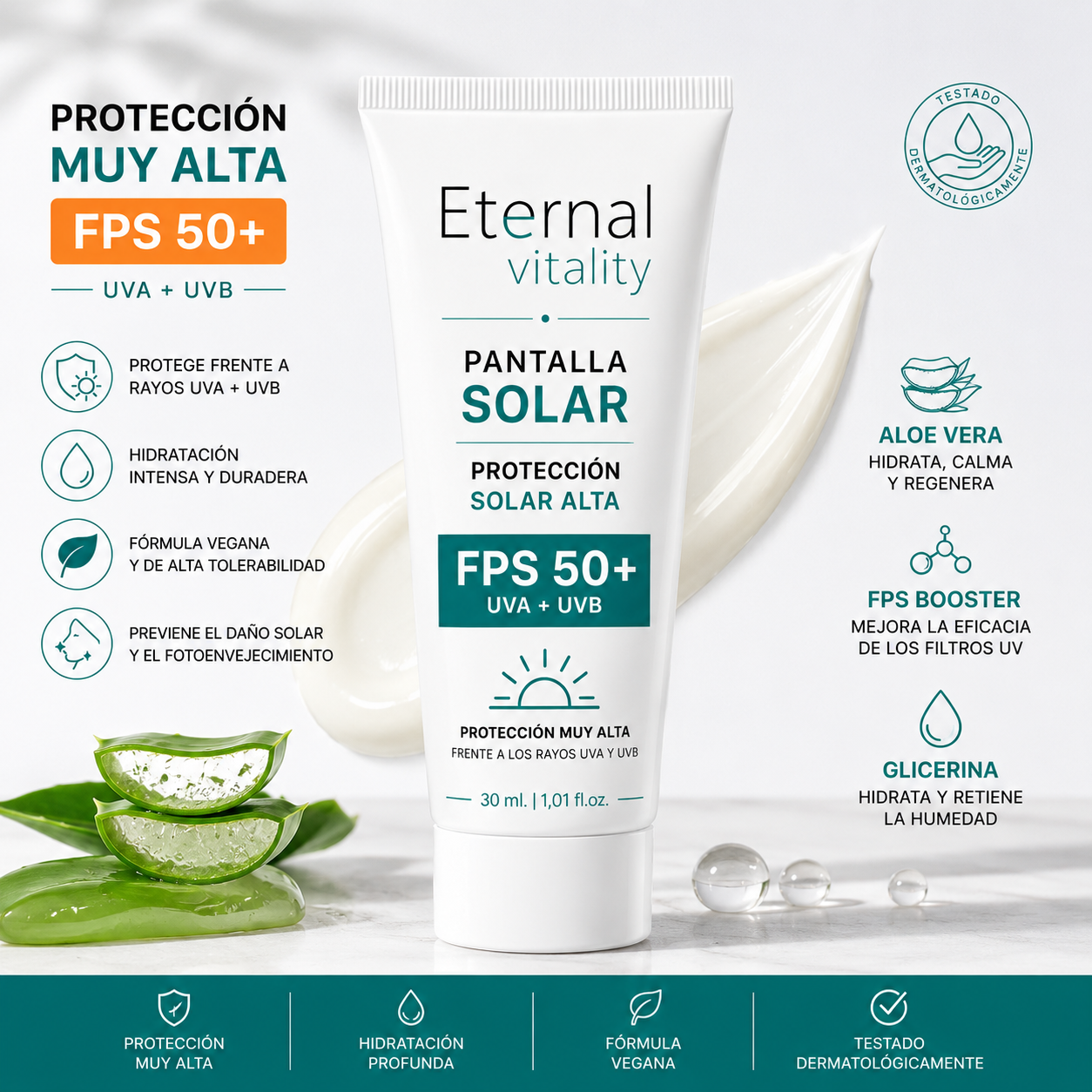 Protector Solar Facial FPS 50+ 30 ml Eternal Vitality Pack 2 Pantallas de 30ml