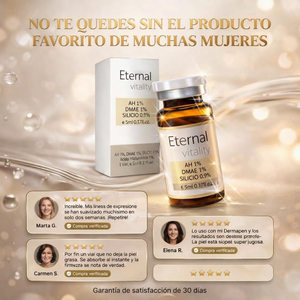 Vial Facial con Ácido Hialurónico 1 %, DMAE y Silicio – Hidratación y Tonicidad, 5 ml