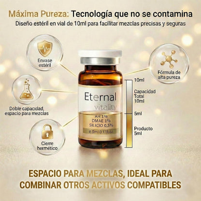 Vial Facial con Ácido Hialurónico 1 %, DMAE y Silicio – Hidratación y Tonicidad, 5 ml