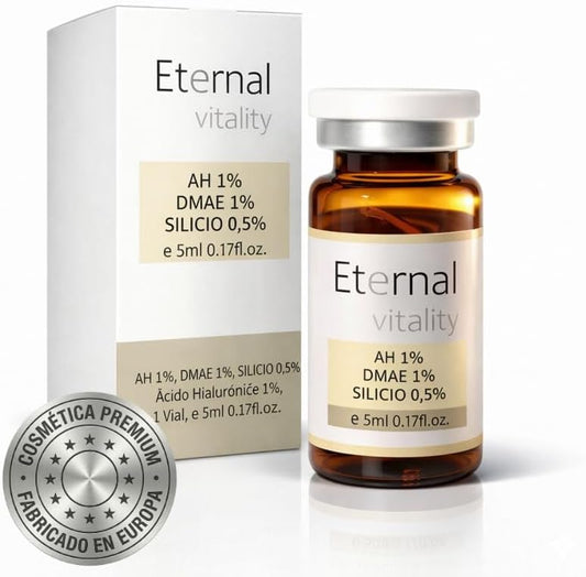 Vial Facial con Ácido Hialurónico 1 %, DMAE y Silicio – Hidratación y Tonicidad, 5 ml