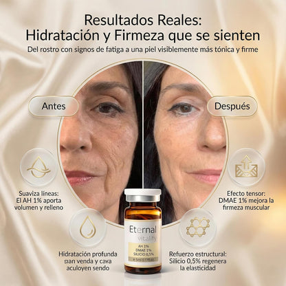 Vial Facial con Ácido Hialurónico 1 %, DMAE y Silicio – Hidratación y Tonicidad, 5 ml