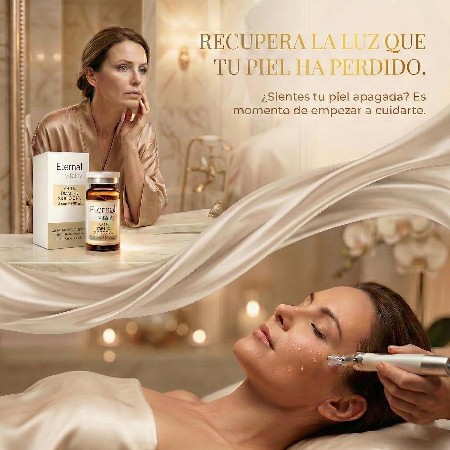 Vial Facial con Ácido Hialurónico 1 %, DMAE y Silicio – Hidratación y Tonicidad, 5 ml