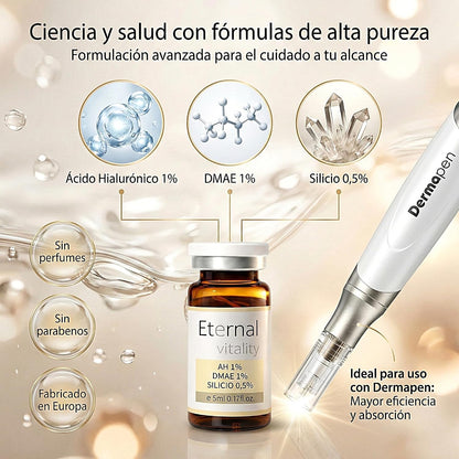 Vial Facial con Ácido Hialurónico 1 %, DMAE y Silicio – Hidratación y Tonicidad, 5 ml