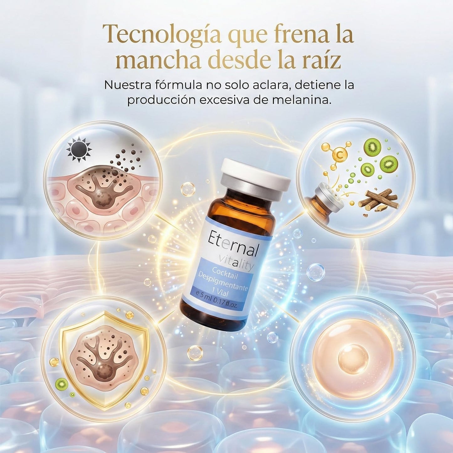 Vial Despigmentante Facial con Vitamina C, Extracto de Regaliz y Kiwi – 5 ml