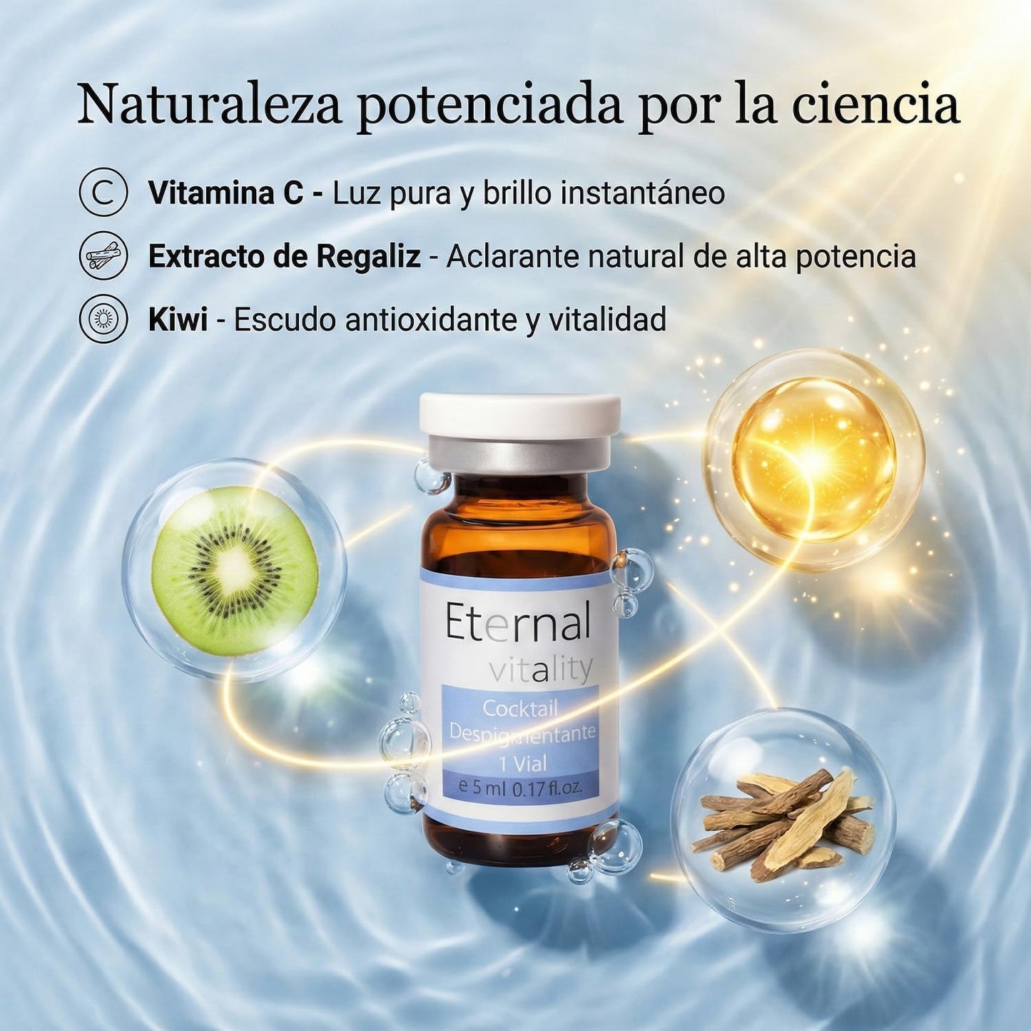Vial Despigmentante Facial con Vitamina C, Extracto de Regaliz y Kiwi – 5 ml