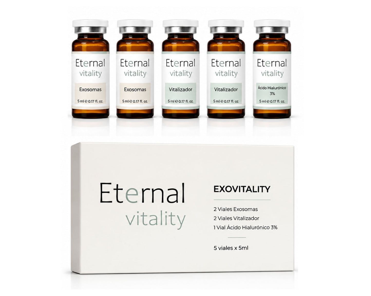 EXOVITALITY | 2 Viales Exosomas + 2 Viales Vitalizador + 1 Vial Ácido Hialurónico 3%