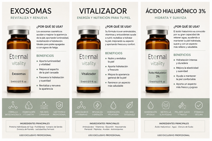 EXOVITALITY | 2 Viales Exosomas + 2 Viales Vitalizador + 1 Vial Ácido Hialurónico 3%